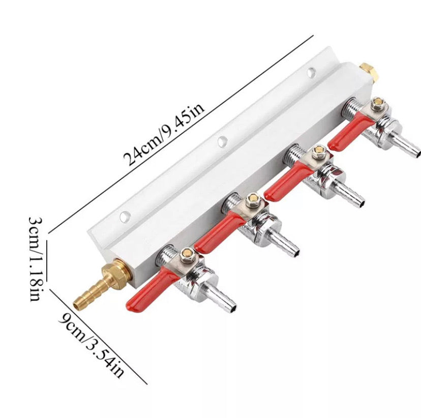 4 OUTPUT / 4 WAY GAS LINE MANIFOLD SPLITTER WITH CHECK VALVES – KEGWERKS.IN